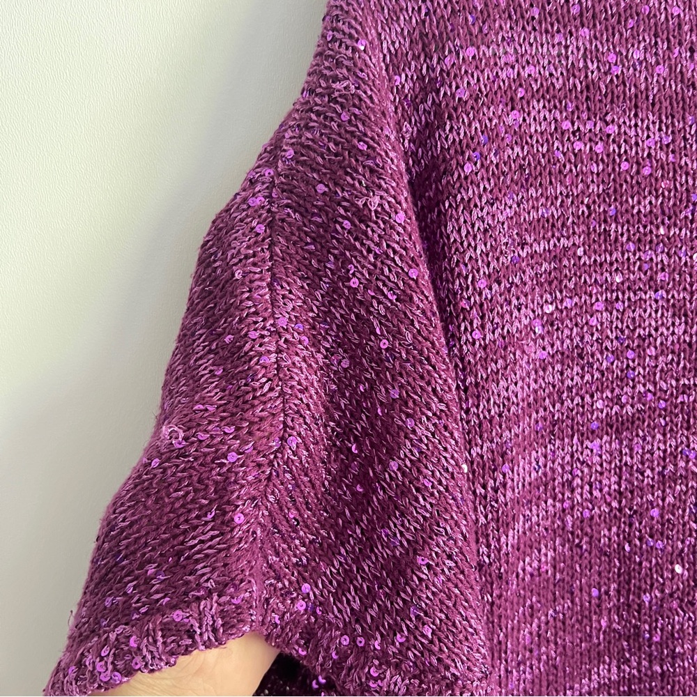 Y2K Purple Sequin Cowl Neck Top Size Small Glam Sequin Top Knit - Picture 5 of 10